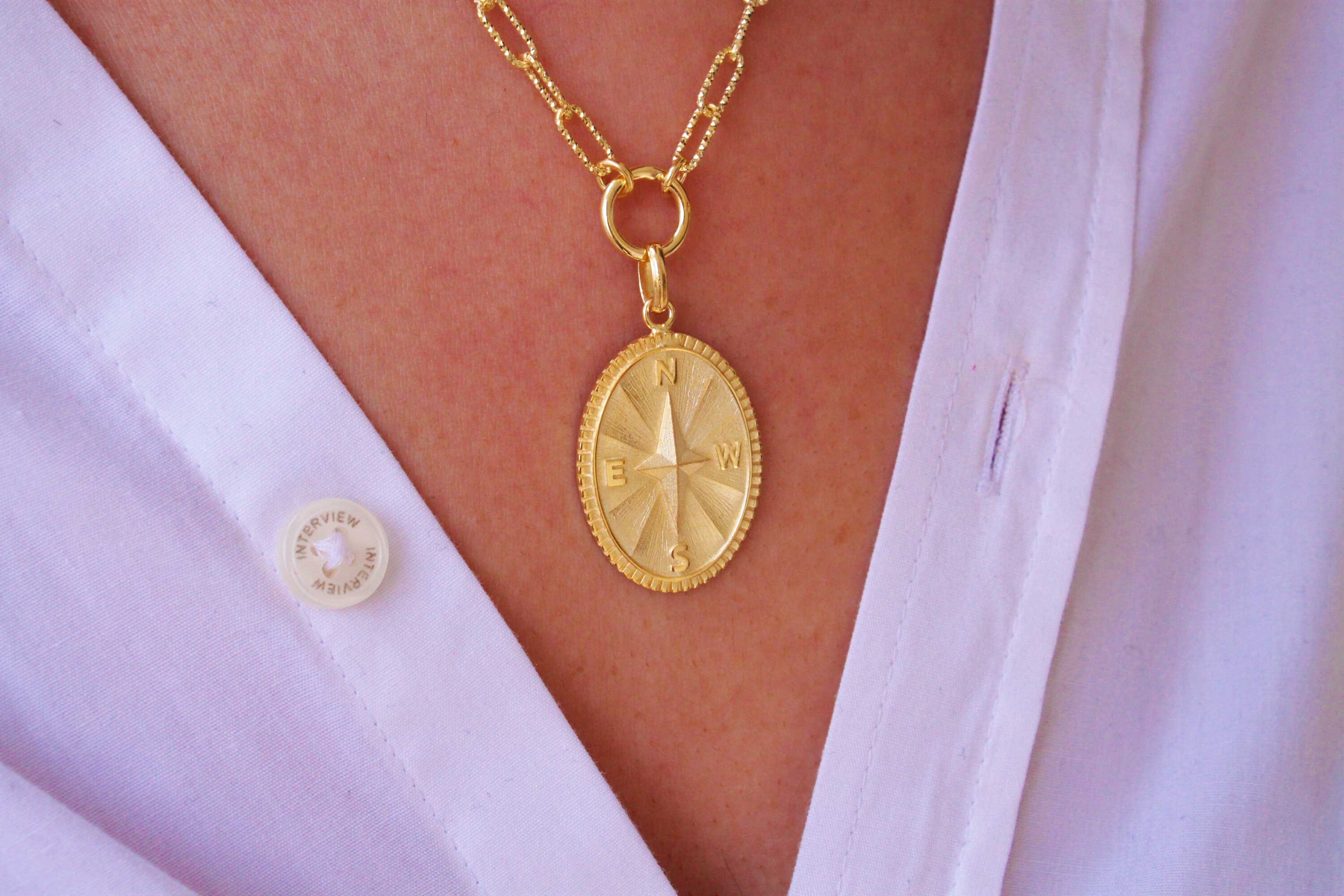 Medallion Necklace Women Compass Necklace Compass Pendant Etsy