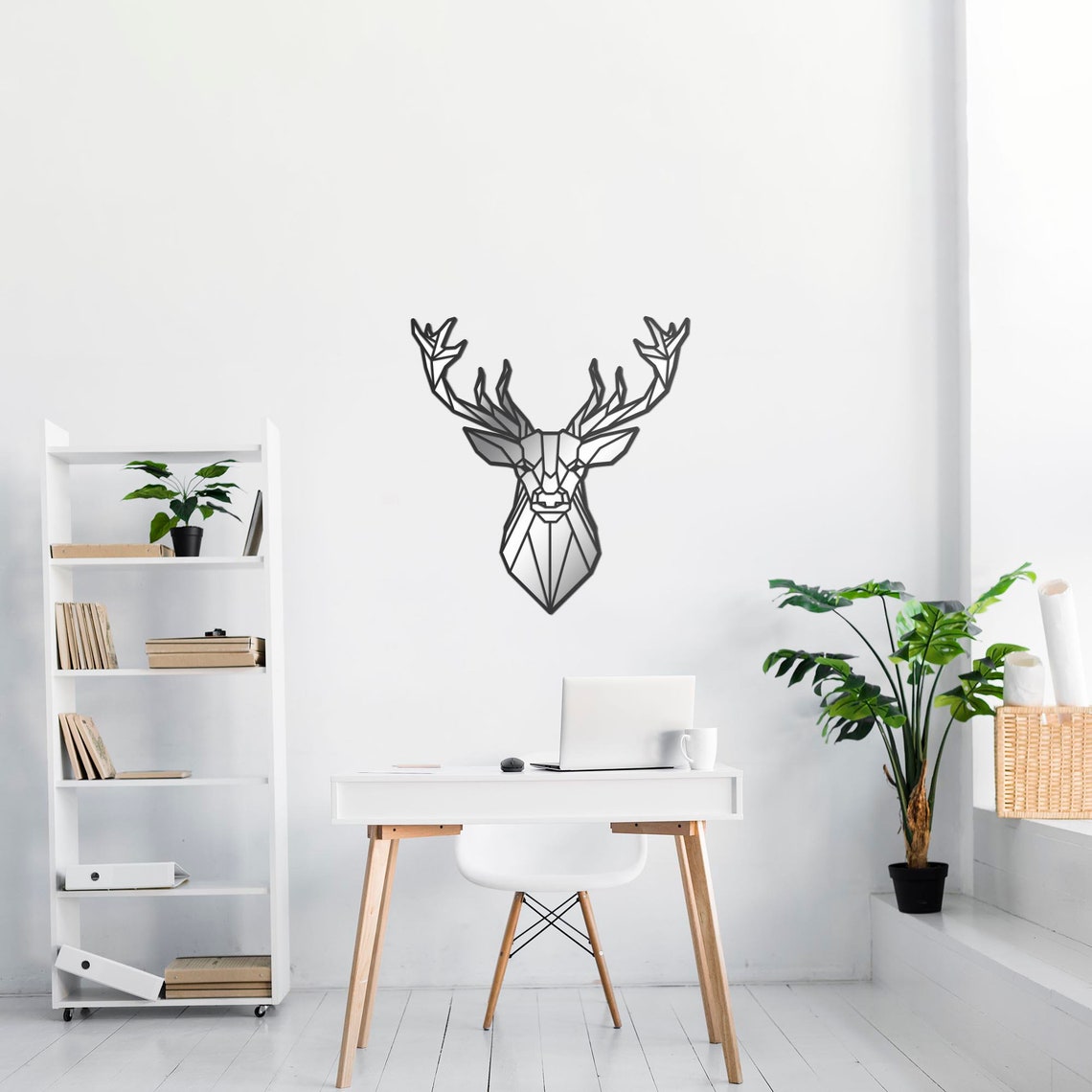 Deer Wall Mirror Geometric Wood Deer Wall Mirror Art Deco Etsy