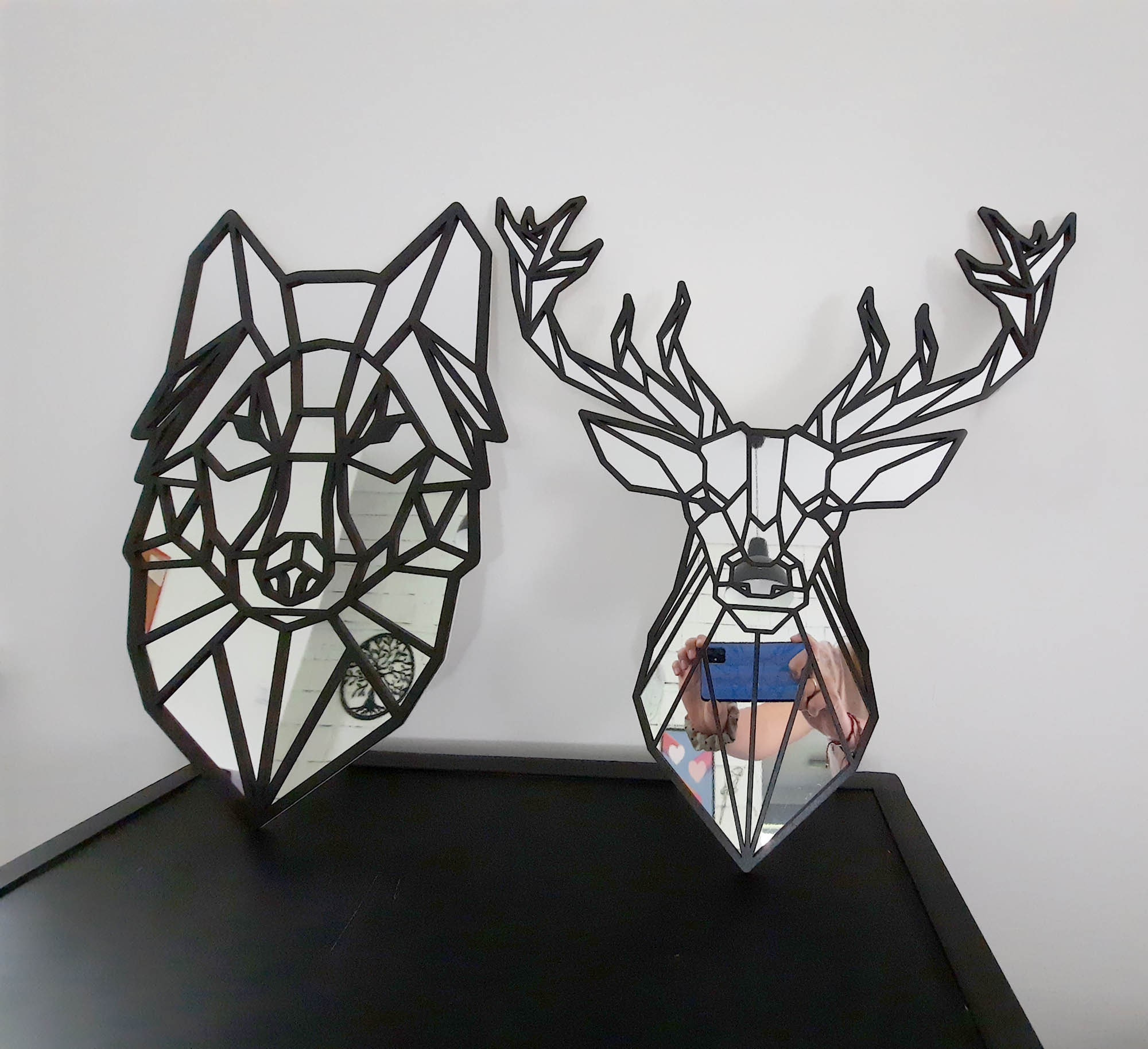 Deer Wall Mirror Geometric Wood Deer Wall Mirror Art Deco - Etsy