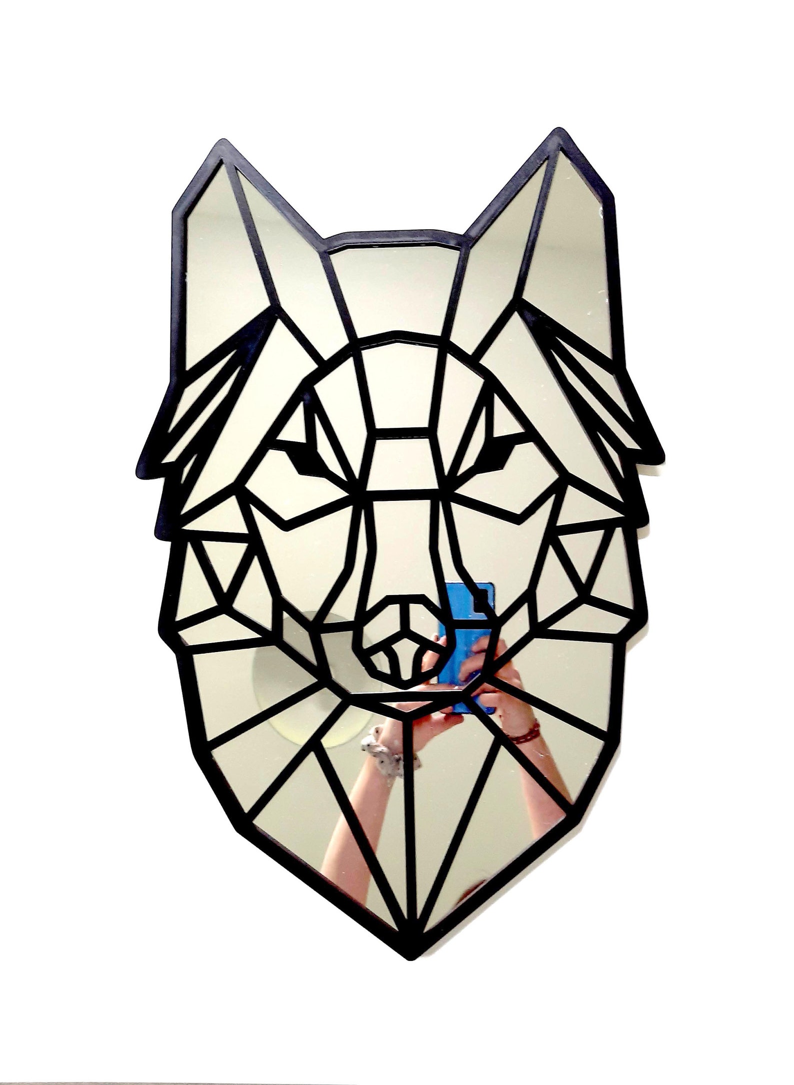 Mirror Wolf Geometric Wood Wolf Wall Mirror Art Deco Glass Etsy UK