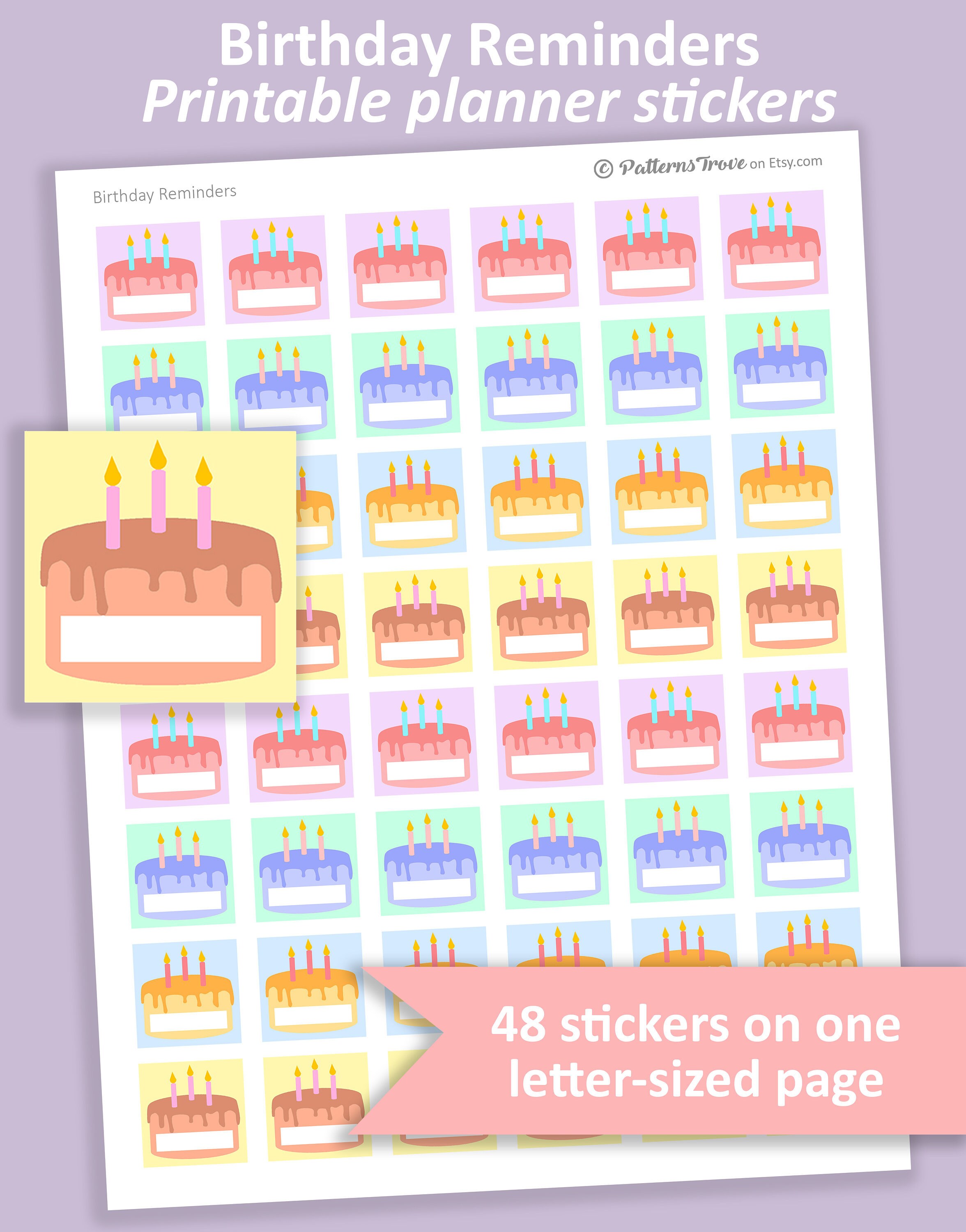 Birthday Reminder Printable Planner Stickers | Etsy