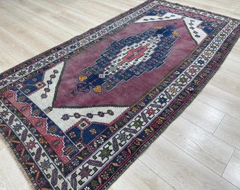 4x8 Turkish Medallion Rug - 7'5x4'1 ft | Handmade Wool Rug, Anatolian Curpet, Vintage Wool Rug, Faded Rug, Oushak Rug, 228x124 cm
