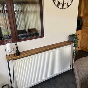 Rustic Narrow Console Table: Reclaimed Scaffold Board with Black Hairpin Legs image 7