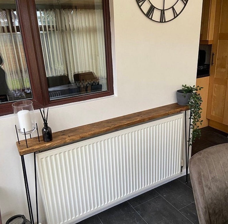 Rustic Narrow Console Table: Reclaimed Scaffold Board with Black Hairpin Legs image 7