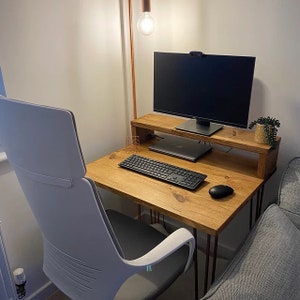 RUSTIC COMPUTER DESK With Monitor Stand Recycled scaffold boards Black steel hairpin legs Various colours and sizes available image 5