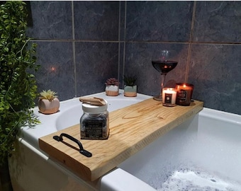 RUSTIC BATH BOARD - steel handles, Upcycled scaffold boards
