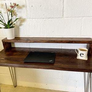 RUSTIC COMPUTER DESK With Monitor Stand Recycled scaffold boards Black steel hairpin legs Various colours and sizes available image 9
