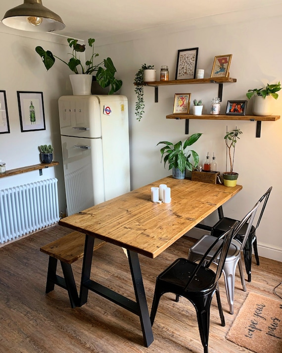 Rustic Scaffold Board Dining Table and Bench: Industrial A-frame - Main Image