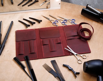 Personalized Leather Hair Stylist Scissor Holder Pouch Cases for Hairdressers Barber Shears