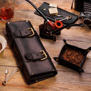 Leather Churchwarden Pipe Pouches, Pipe Roll, Churchwarden Pipe Case, Tobacco Pipe, Leather Anniversary Gift for Husband, Father&#39;s day Gift