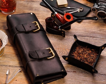 Leather Churchwarden Pipe Pouches, Pipe Roll, Churchwarden Pipe Case, Tobacco Pipe, Leather Anniversary Gift for Husband, Father&#39;s day Gift