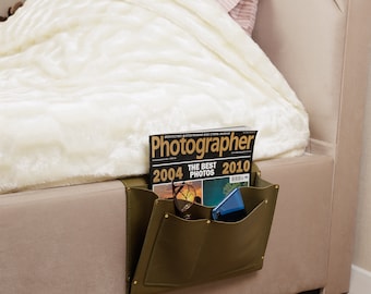 Leather Bedside Caddy, Hanging Bed Organizer, Personalized Gift