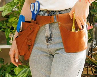 Personalized Leather Garden Tool Belt, Detachable Pouch, Florist Gift
