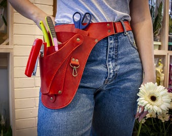 Leren gereedschapsriem voor bloemisten, tuinholster, gepersonaliseerd