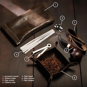 Leather Classic Tobacco Pipe Set, Leather Pipe Pouch with Tobacco Pipe and Accessories, Pipe Case, Personalized Pipe Pouch