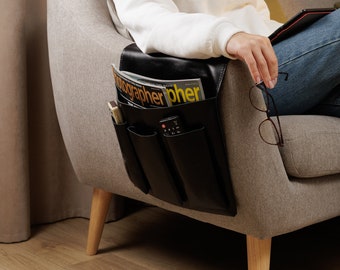 Leather Armchair Caddy: Sofa Couch Organizer with Pockets