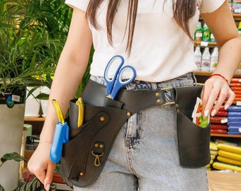 Garden tool belt ladies florist gift, personalized leather womens garden bag with pouch, plant mom birthday gift, gardening scissors holster