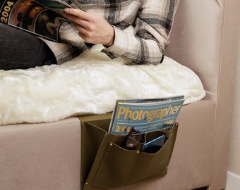 Personalized Sofa Armrest Organizer, Leather Bedside Caddy for Couch