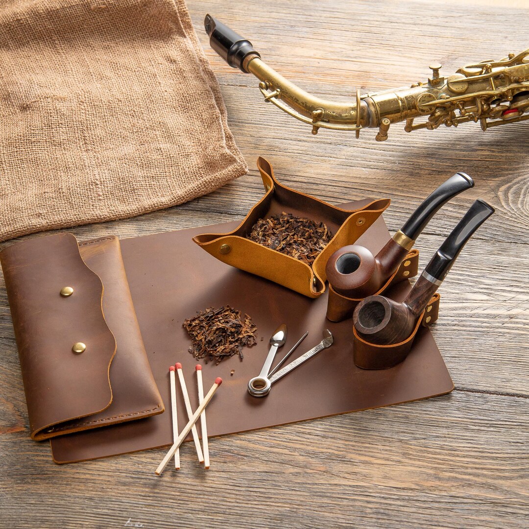 Handmade Leather Tobacco Pipe Stand With Built-In Tamping Tool - Panhandle Leather Works