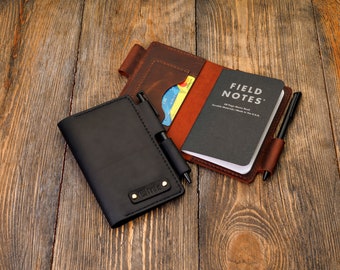 Leather Field Notes Cover: Personalized A6 Journal, Pen Holder