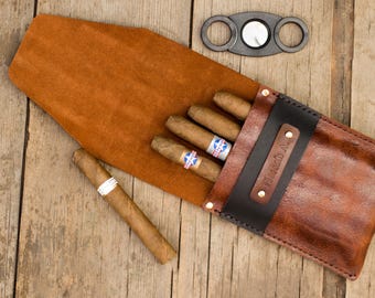 Leather cigar case Travel Tobacco Pouch Personalized gifts for him