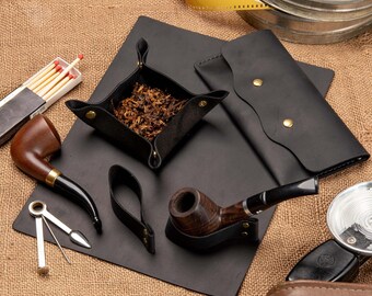 Pipe Tobacco Mat Gift Leather, Fathers Day Gift for Dad, Smoking Set Men