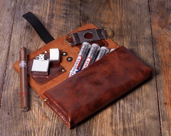 Leather cigars case Personalized cigars case 4 Cigars Handcrafted leather cigar pouch