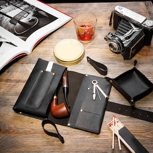 Leather Pipe Roll for 2 Tube, Tobacco Pipe Bags, Leather Pipe Holder, Pipe Stand, Father&#39;s Day Gift