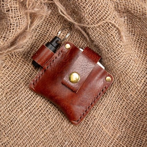 Leather Lighter Cover Zippo Lighter Case with Cigar Piercer Engraved Gift for Smoker Men