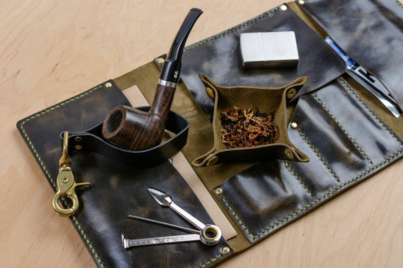 Tobacco Pipe Pouch, Pipe Roll, Pipe Accessories, Leather Anniversary Gift for Husband, 50th Birthday
