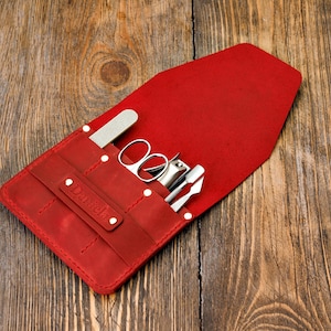 Leather manicure tool case, Manicure organizer, Tweezer pouch, Personalized manicure kit, Travel manicure case, Manicure bag, Gifts for her