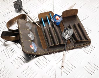 Leather Darts Case, Holds 6 Darts and Flights