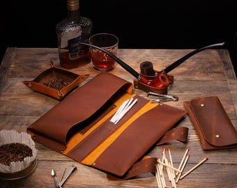 Pipe Tobacco Roll Personalized, Leather Smoking Gift for Him, Dad Birthday