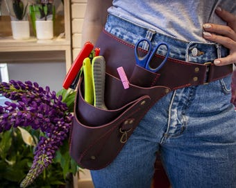 Leather Florist Tool Belt: Garden & Farm Tool Organizer with Pockets