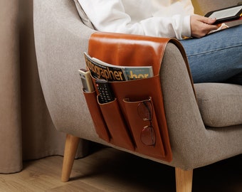 Personalized Leather Armchair Caddy: Living Room Couch Organizer