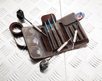 Leather Roll-Up Darts Case for 6 Darts, Personalized Dart Organizer