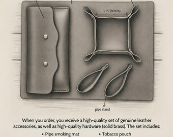 Handcrafted Leather Tobacco Accessories Set, Pipe Pouch & Valet Tray