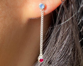 925 sterling silver earrings with gemstones: ruby & moonstone. Bridal jewelry, gift for girlfriend, Christmas gift for wife