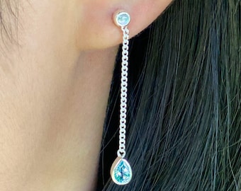 Women's Jewelry | 925 sterling silver earrings with gemstones: blue topaz & moonstone. Bridal jewelry, gift for girlfriend wife