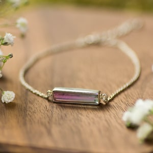 High-quality Sterling Silver bracelet with Watermelon Tourmaline. Handmade in Bali, shipped from Germany. Perfect bridal jewelry image 1