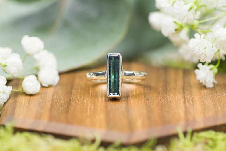 Ring, Blue, Green, Teal, Tourmaline, Bicolor, Sterling Silver, Gemstone, Gemstones, Ethical, Sustainable, Jewelry, Jewellery, Handmade, Bali image 1