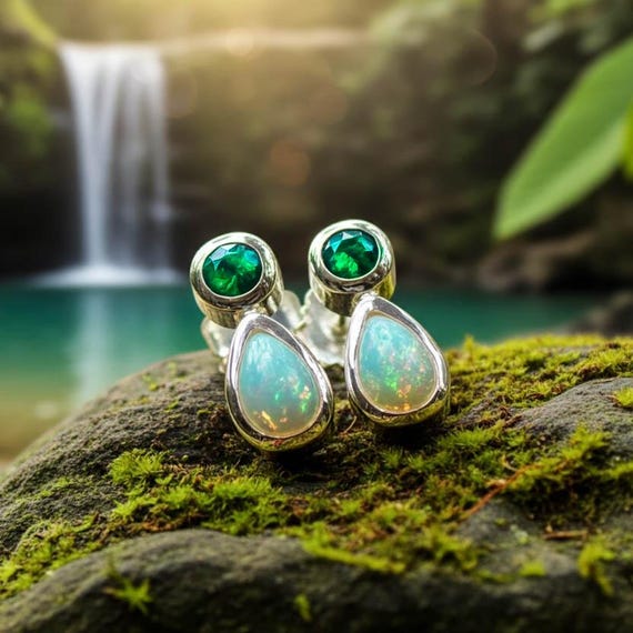 Orecchini A Perno In Argento Sterling 925 Con Opale Bianco - Design Filigrana 14mm - Gioiello Donna - 6