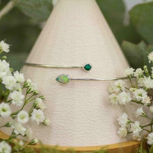 Bracelet jonc émeraude et opale | Argent sterling 925