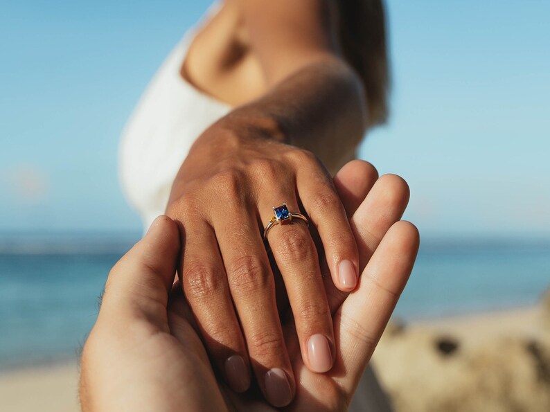 Ring in Sterling Silver with natural gemstones: Purple Spinel and yellow Sapphire. Sustainable handmade jewelry. Perfect Engagement ring image 7