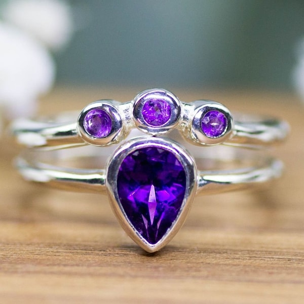 Silber Schmuck, Damen Ring mit lila Stein, Amethyst, Steckring, Stapelring, Edelstein Schmuck, Nachhaltiger Schmuck, Geburtsstein Februar