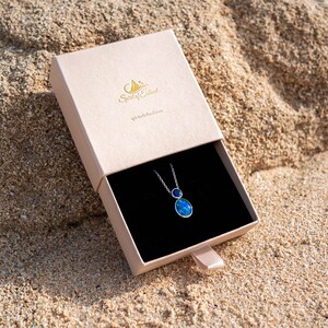 Opal necklace for women, silver, with Australian opal triplet & blue sapphire genuine gemstone jewelry with blue stones, jewelry gift. image 5