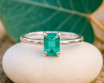 EMERALD SILVER RING | Green Gemstone Ring | Zambian Emerald Ring | May Birthstone Ring | Luxury Emerald Sustainably Handmade Timeless Ring