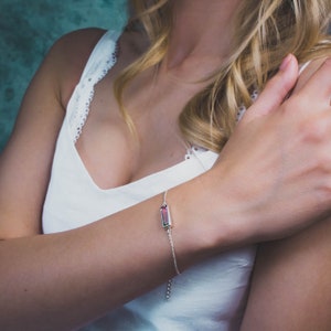 High-quality Sterling Silver bracelet with Watermelon Tourmaline. Handmade in Bali, shipped from Germany. Perfect bridal jewelry image 3