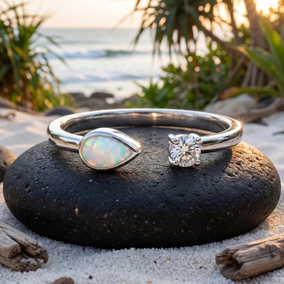 OPAL & DIAMANT RING | Sterling Silber | Echter Opal Schmuck