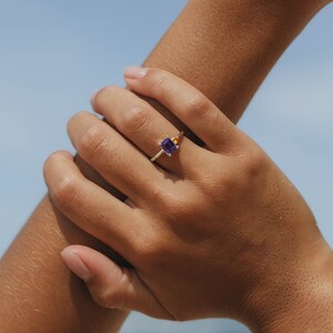 Ring in Sterling Silver with natural gemstones: Purple Spinel and yellow Sapphire. Sustainable handmade jewelry. Perfect Engagement ring image 4